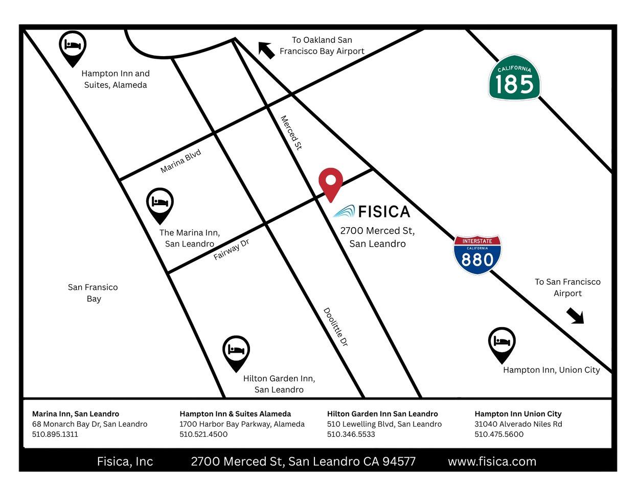 Map of Hotels Near Fisica San Leandro